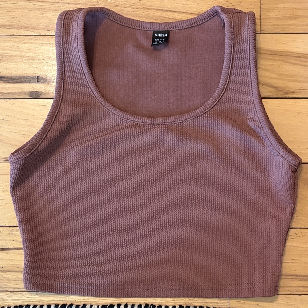 SHEIN Dusty Mauve Ribbed Crop Tank